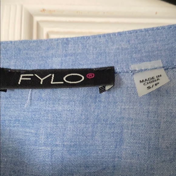 Chambray no collar button down shirt - Picture 3 of 4